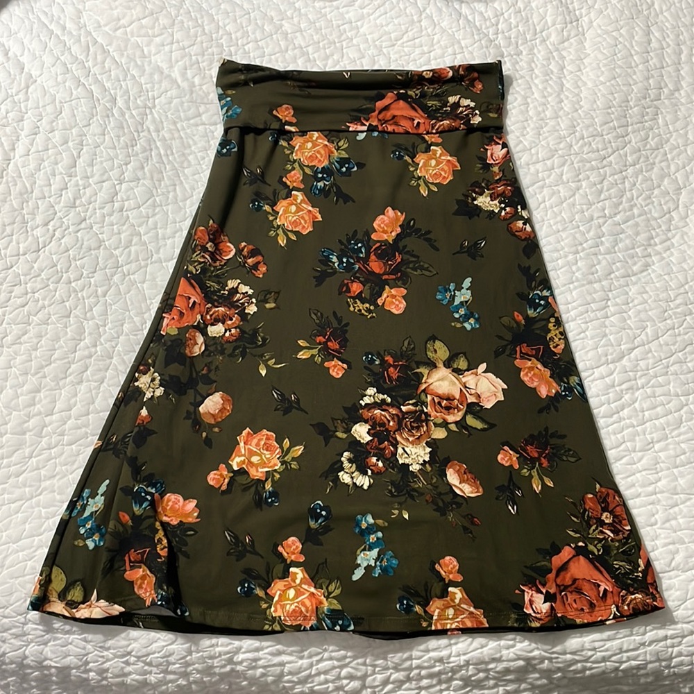 Stretchy fold over midi floral print skirt